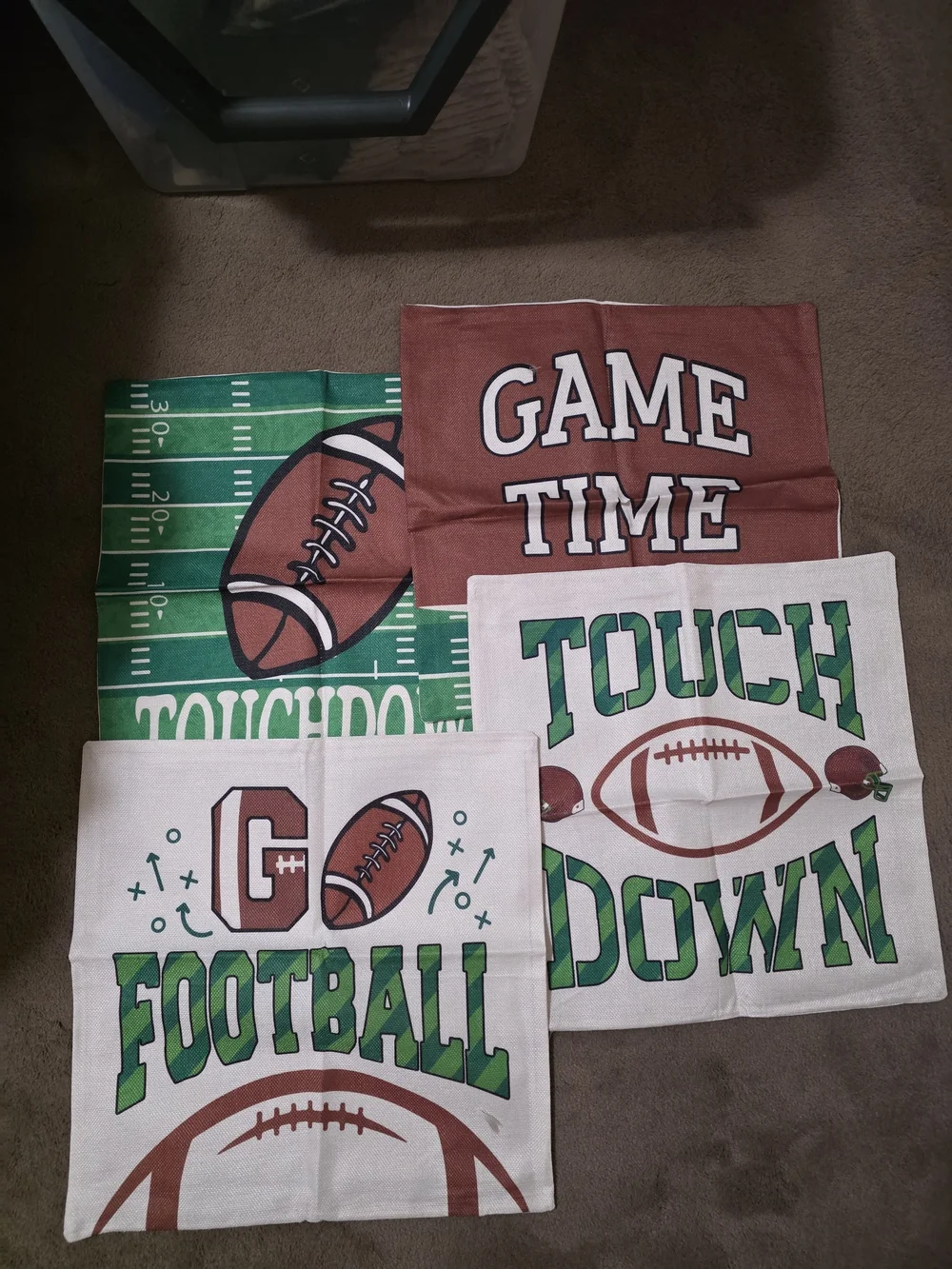 Football Theme Accent Pillow Covers - Green, Brown, White 18x18